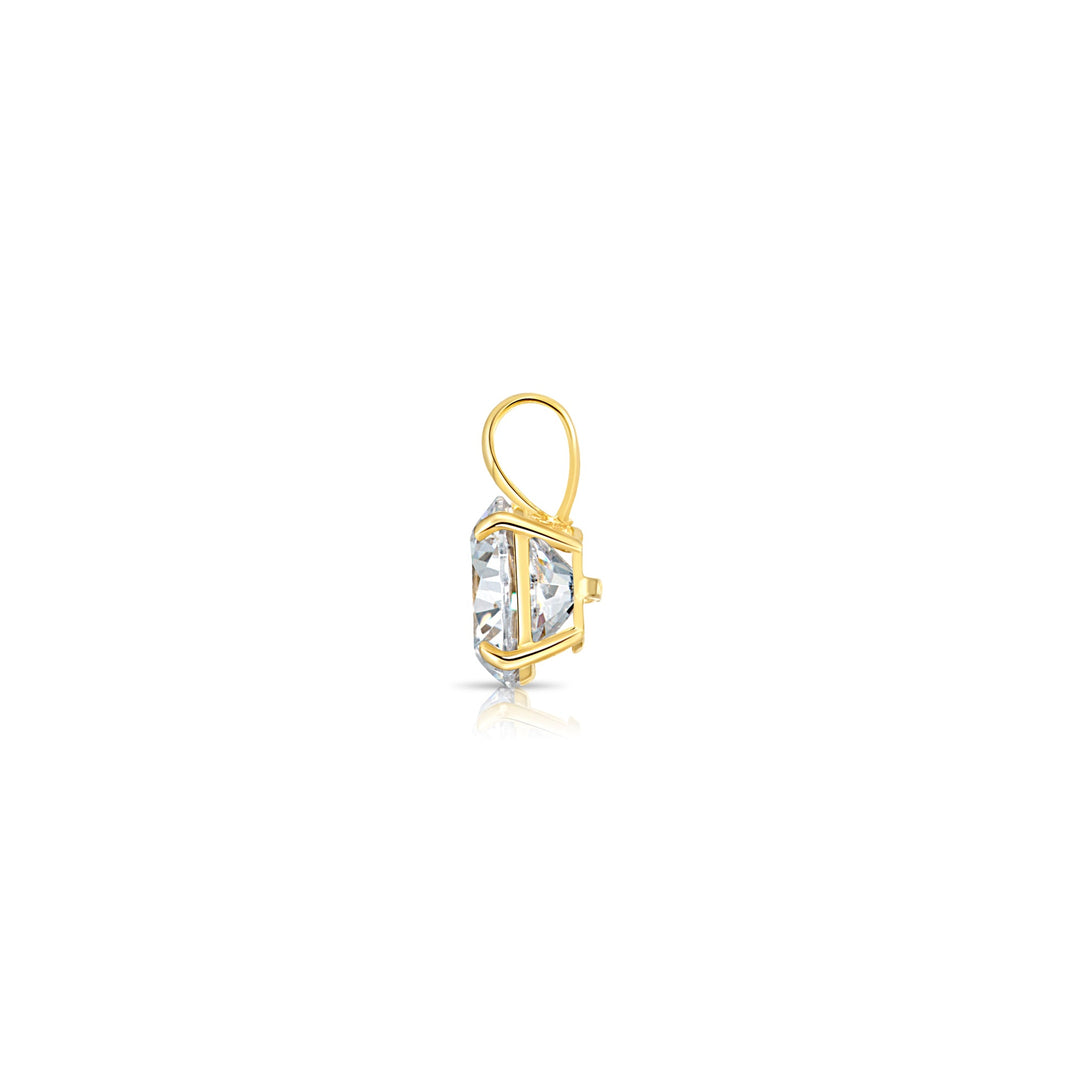 14K Yellow Gold Cubic Zirconia Solitaire 4 Prong Round Pendant Necklace