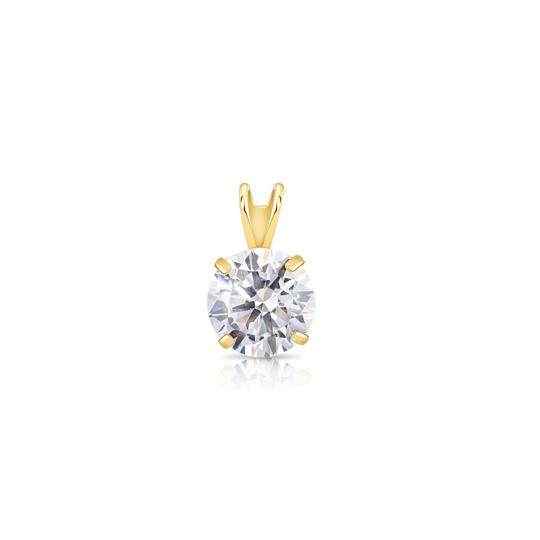 14K Yellow Gold Cubic Zirconia Solitaire 4 Prong Round Pendant Necklace