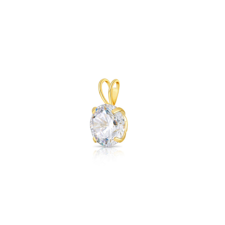 14K Yellow Gold Cubic Zirconia Solitaire 4 Prong Round Pendant Necklace