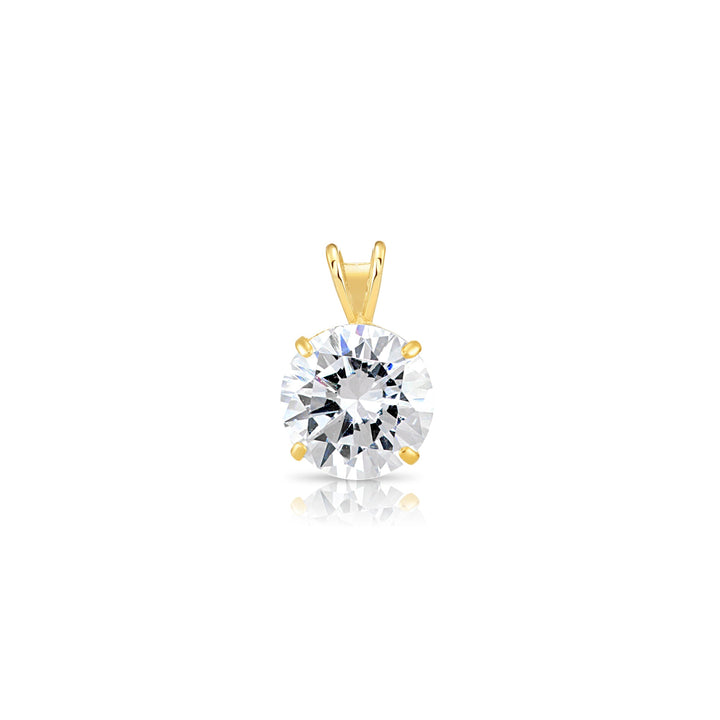 14K Yellow Gold Cubic Zirconia Solitaire 4 Prong Round Pendant Necklace