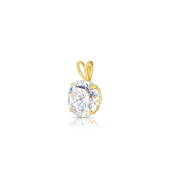 14K Yellow Gold Cubic Zirconia Solitaire 4 Prong Round Pendant Necklace