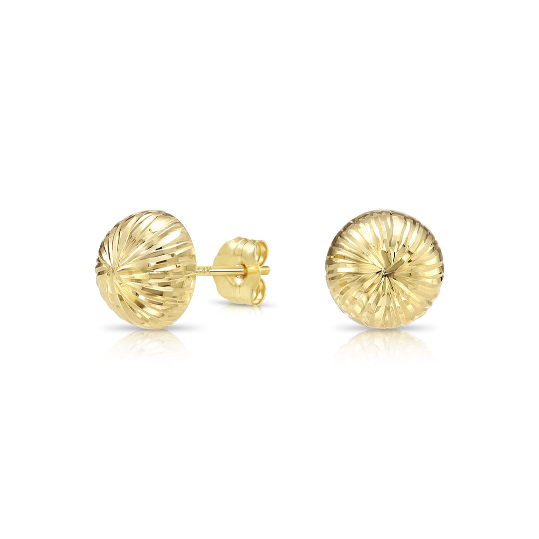 14K Solid Gold Fancy Diamond-cut Half Ball Earrings - Pushback