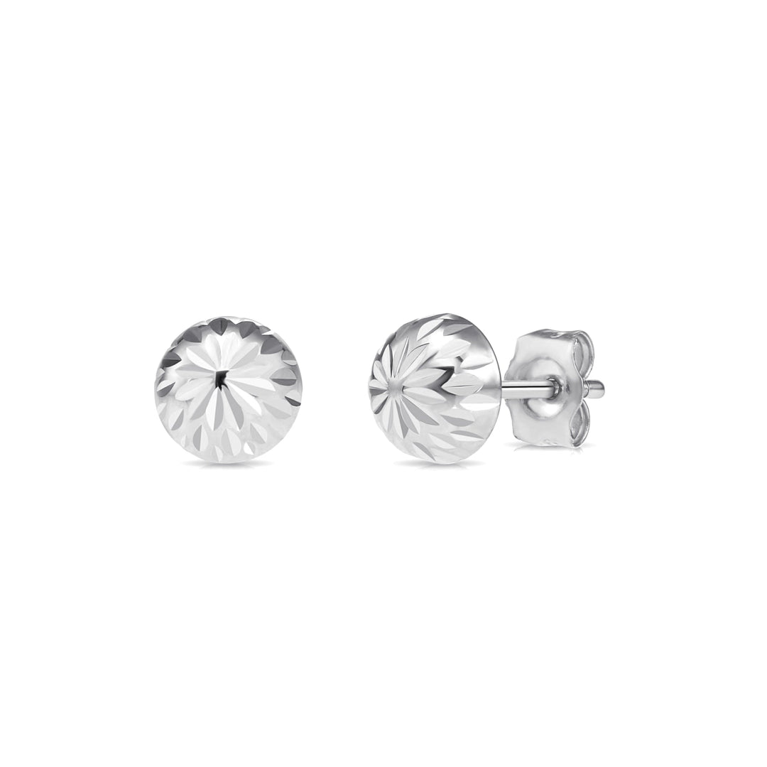 14K Solid Gold Fancy Diamond-cut Half Ball Earrings - Pushback