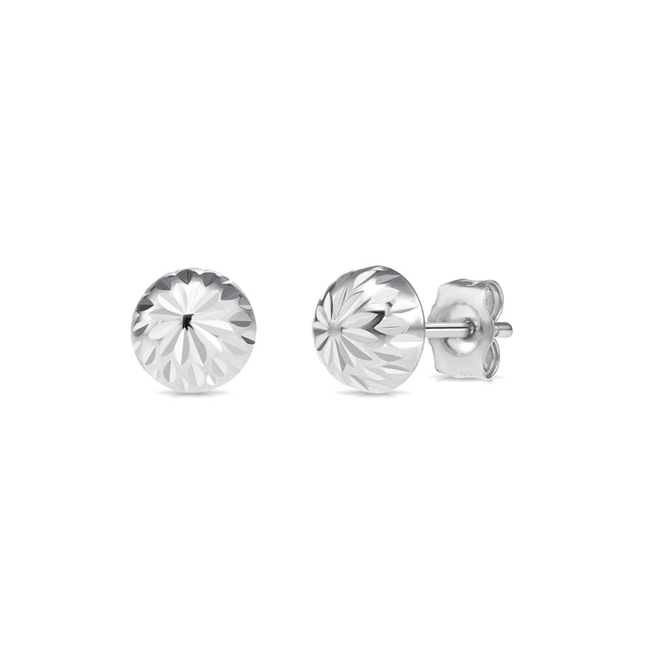 14K Solid Gold Fancy Diamond-cut Half Ball Earrings - Pushback