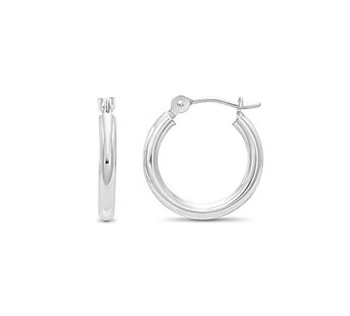 10K White Gold Classic Polished Hoop Earrings