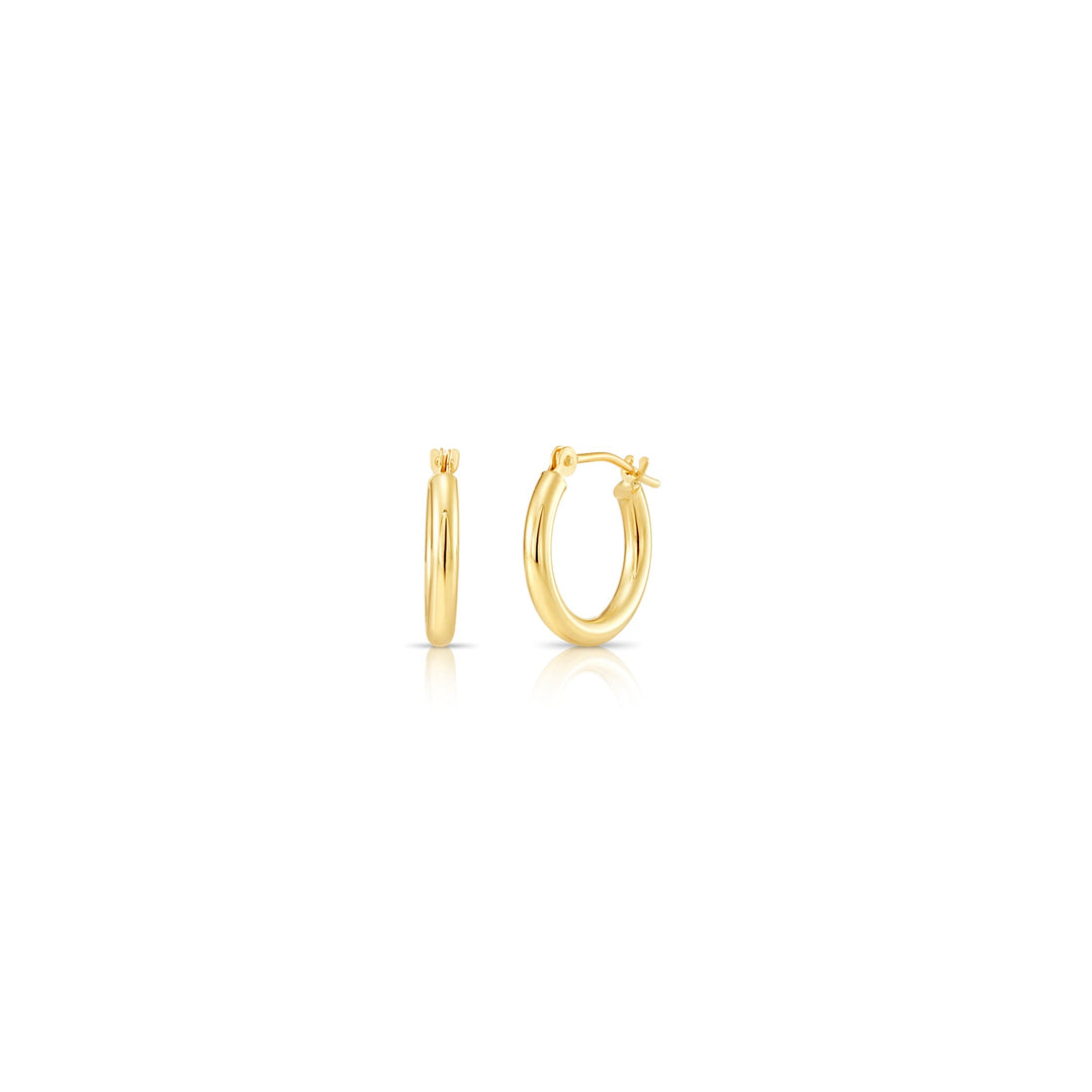14K Yellow Gold Classic Polished Hoop Earrings - 2MM MADE IN USA