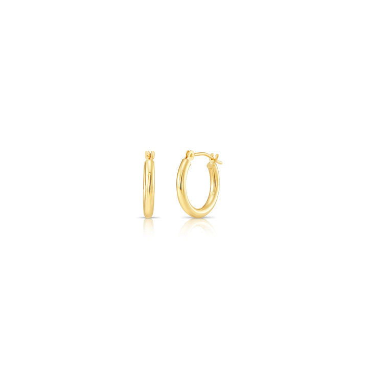 14K Yellow Gold Classic Polished Hoop Earrings - 2MM MADE IN USA