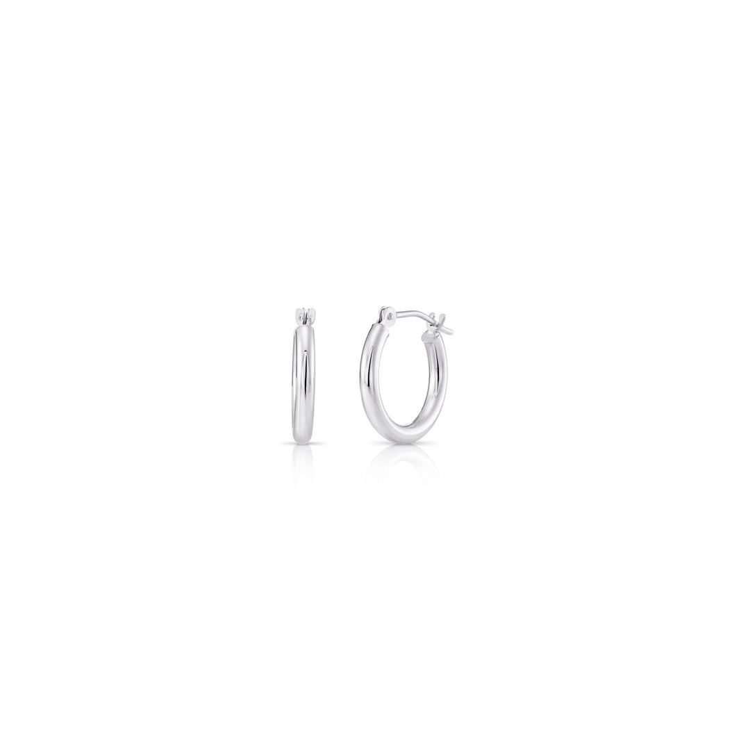 14k White Gold Classic Polished Hoop Earrings - 2MM
