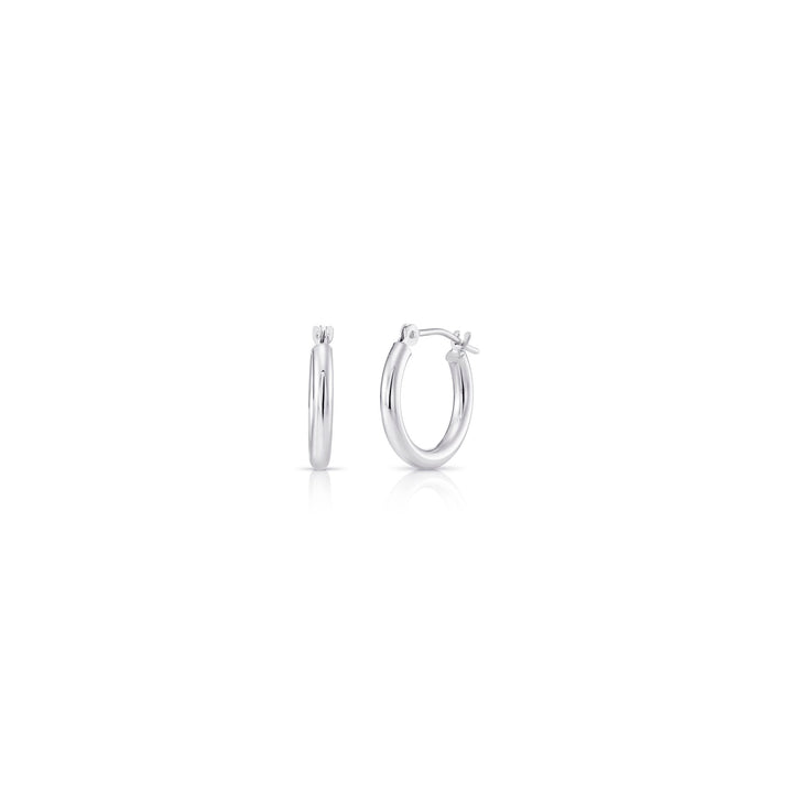 14k White Gold Classic Polished Hoop Earrings - 2MM