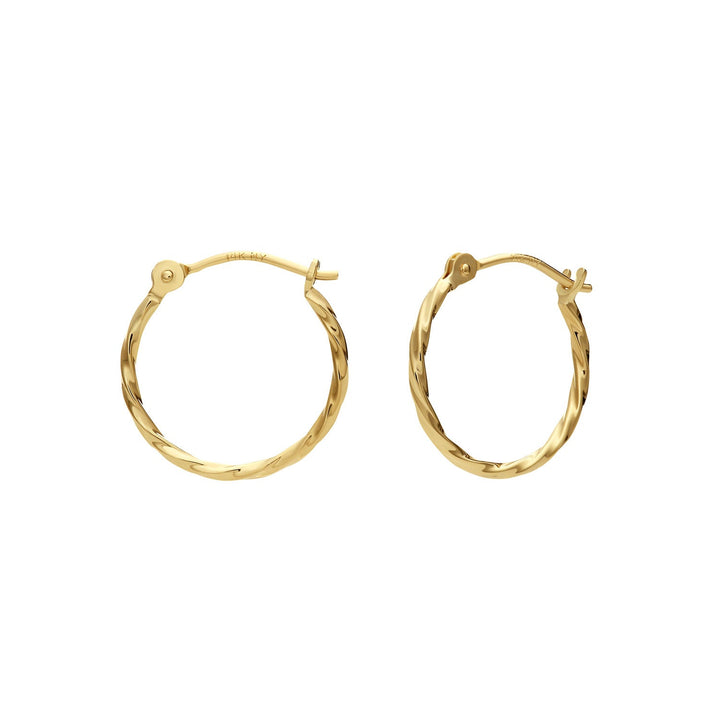 14k Yellow Gold Thin Twist Hoop Earrings