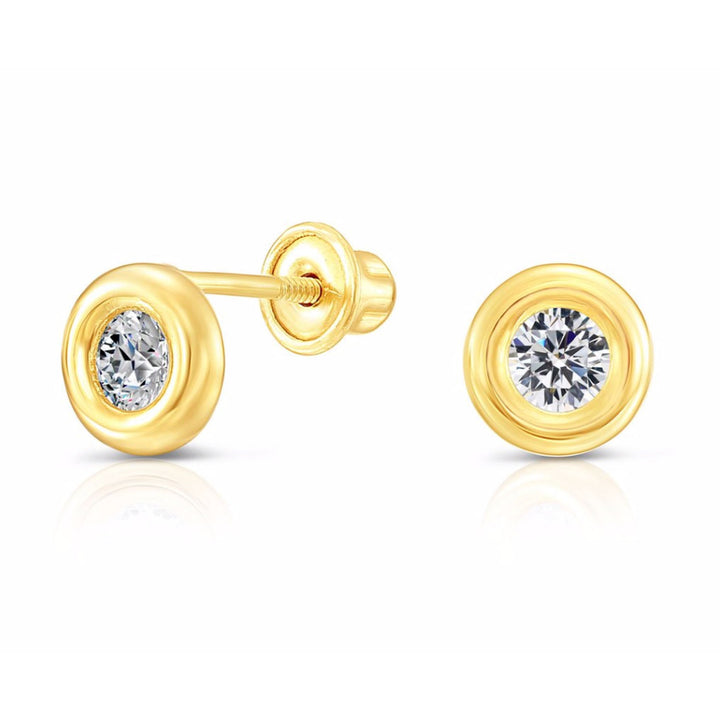 10k Yellow Gold Cubic Zirconia Round Circle Stud Earrings