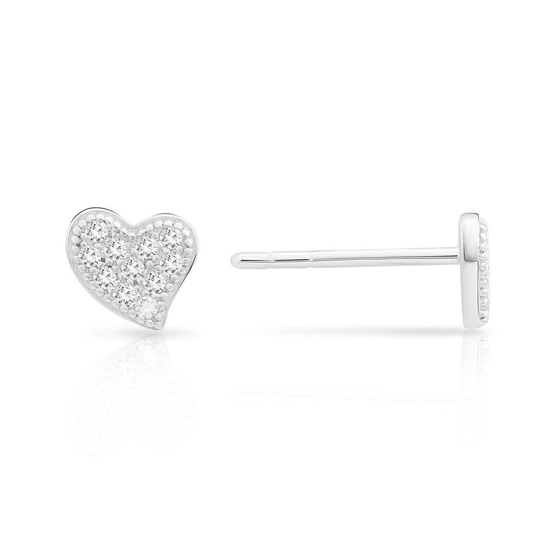 Sterling Silver Curved Heart Cubic Zirconia Stud Earring