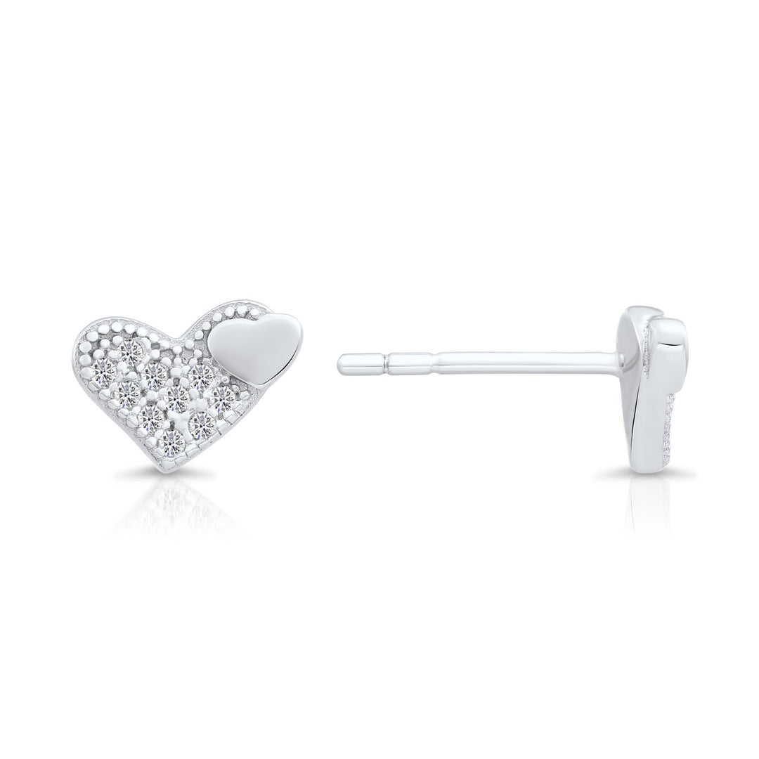 Sterling Silver Cubic Zirconia Heart Stud Earring