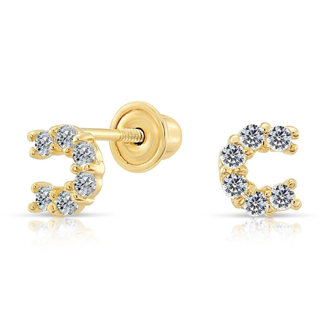 10k Yellow Gold Cubic Zirconia Horseshoe Stud Earrings