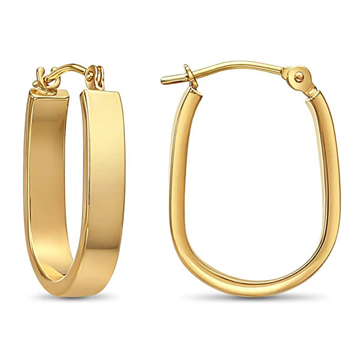 14k Yellow Gold Small Rectangular Tube U-shape Hoop Earrings