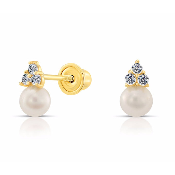 10k Yellow Gold Cubic Zirconia Freshwater Pearl Stud Earrings