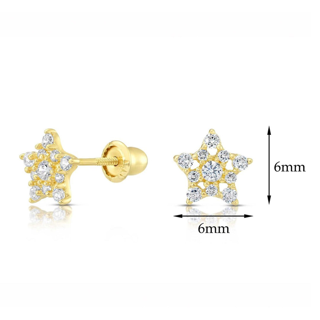 10k Yellow Gold Star Stud Earrings with Cubic Zirconia