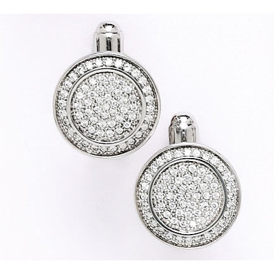 Silver Cubic Zirconia Round Cuff Links with Cubic Zirconia Stones