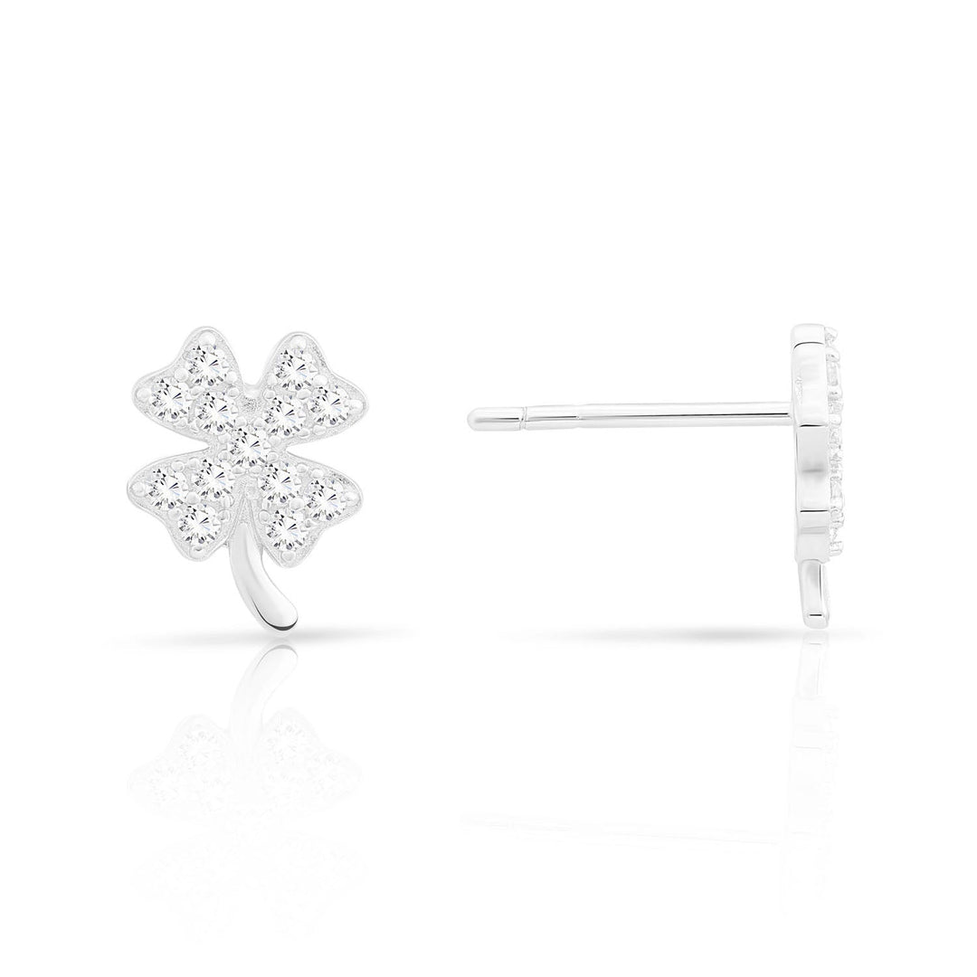 Sterling Silver Cubic Zirconia Clover Stud Earring