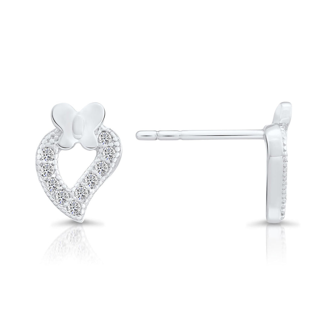 Sterling Silver Cubic Zirconia Open Heart Stud Earring