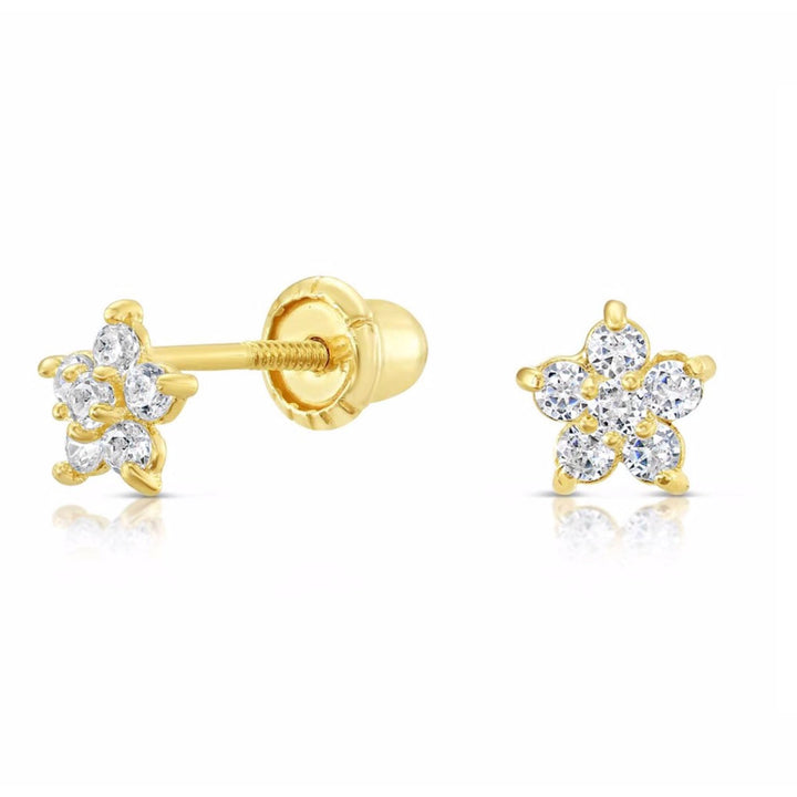 10k Yellow Gold Cubic Zirconia Flower Stud Earrings