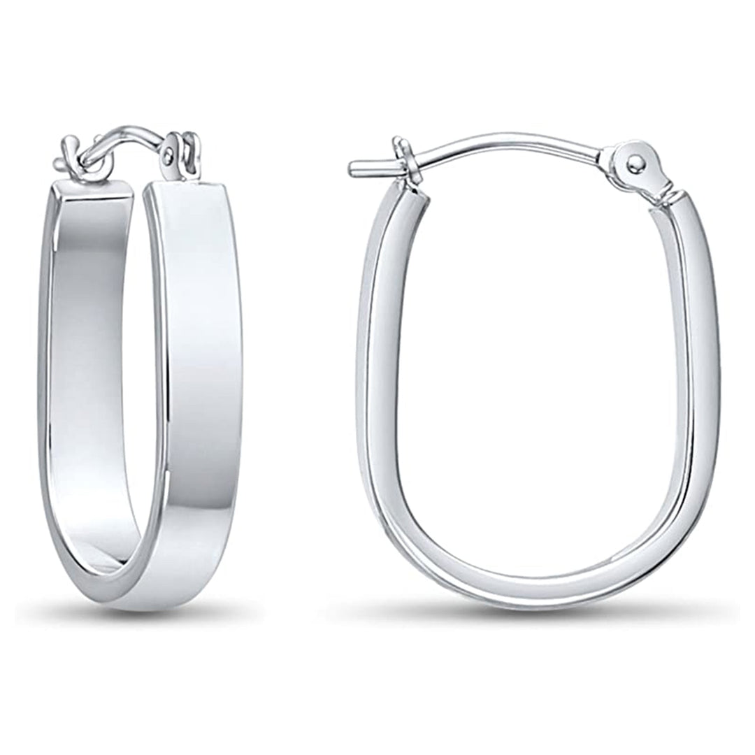 14k Yellow Gold Small Rectangular Tube U-shape Hoop Earrings