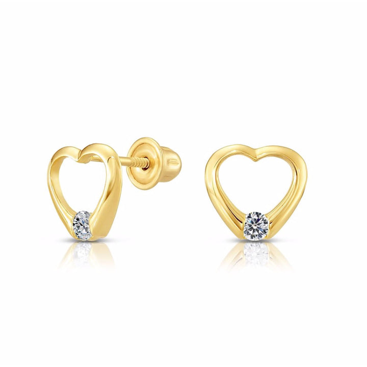10k Yellow Gold Cubic Zirconia Heart Stud Earrings
