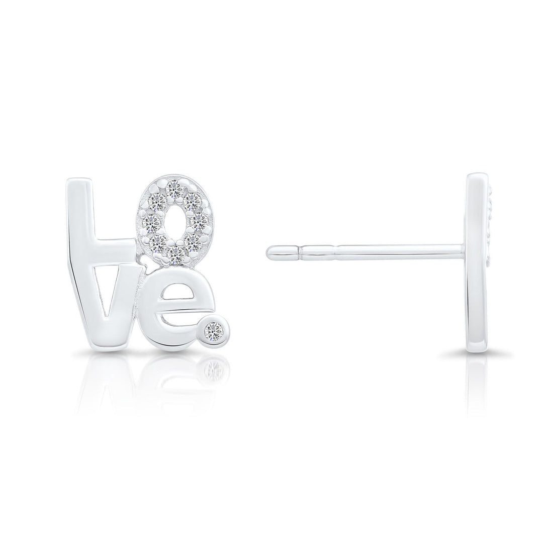 Sterling Silver Cubic Zirconia "Love" Stud Earring