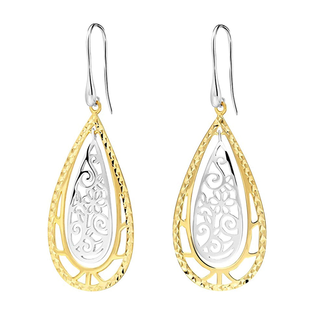 Sterling Silver Two-Tone Filigree Dangle Earrings