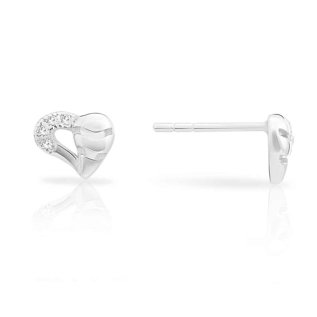 Sterling Silver Cubic Zirconia Small Heart Stud Earring