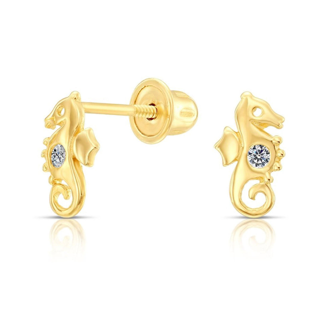 10k Yellow Gold Cubic Zirconia Seahorse Stud Earrings