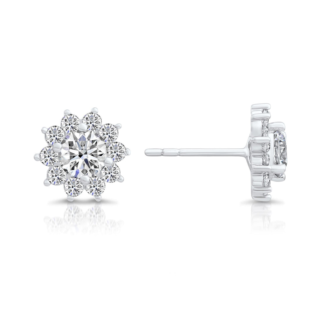 Sterling Silver & Cubic Zirconia Round Flower Stud Earring