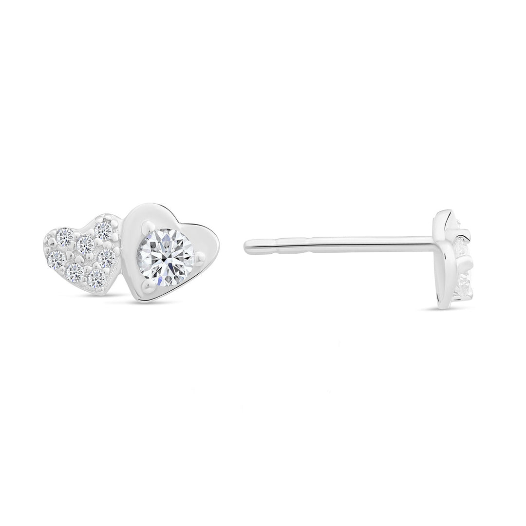 Sterling Silver Cubic Zirconia Double Heart Stud Earring
