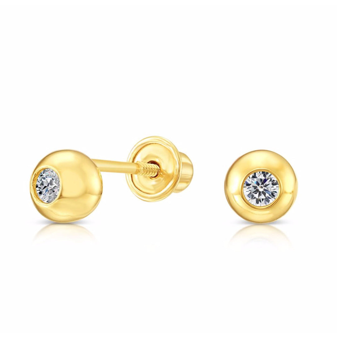 10k Yellow Gold Cubic Zirconia Half Ball Stud Earrings