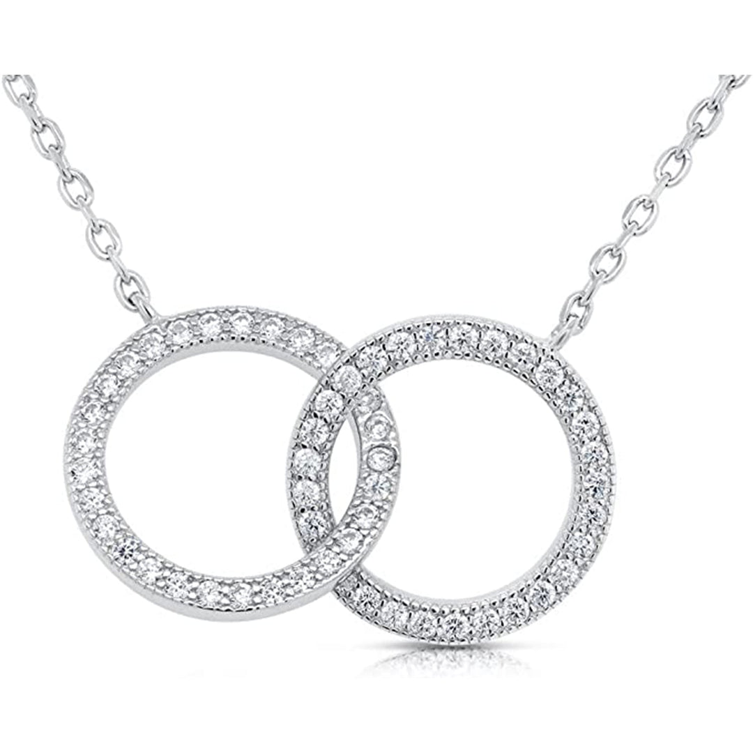 Sterling Silver Double Love Ring Cubic Zirconia Pendant Necklace