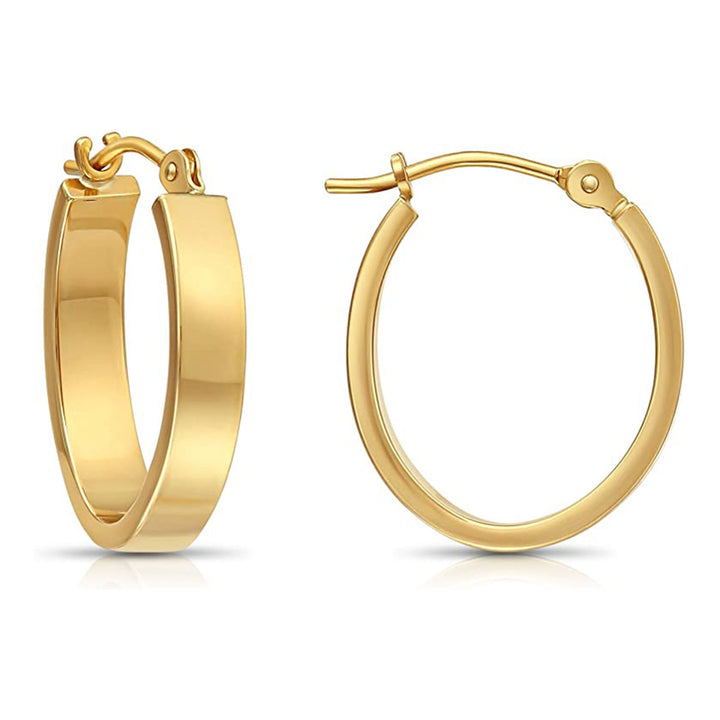 14k Gold Small Oval Flat Hoop Earrings