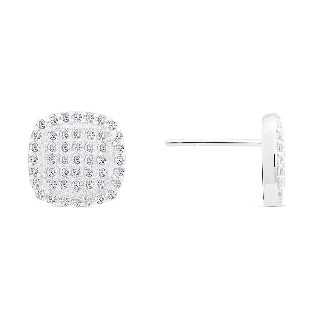 Sterling Silver & Cubic Zirconia Semi Round Stud Earring