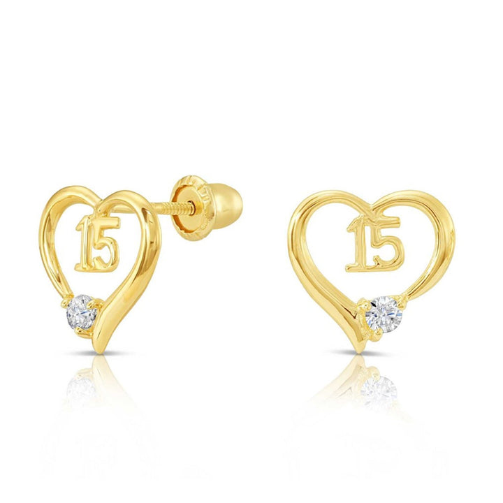 10k Yellow Gold Cubic Zirconia Heart Stud Earrings