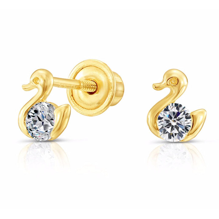 10k Yellow Gold Cubic Zirconia Duck Stud Earrings, Screwback