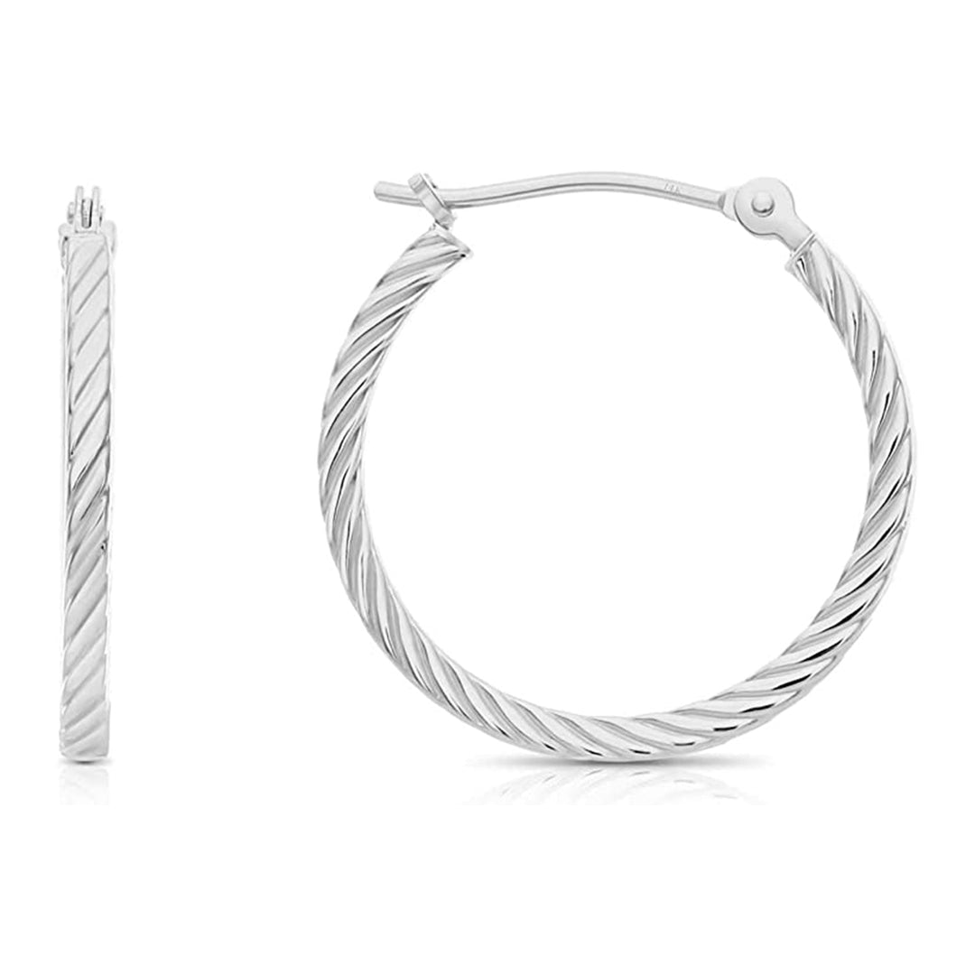 14k White Gold Twisted Square Tube Hoop Earrings