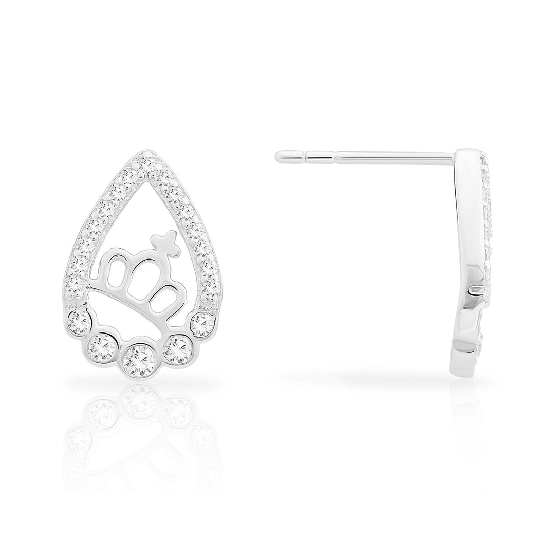 Sterling Silver Cubic Zirconia Crown Stud Earring