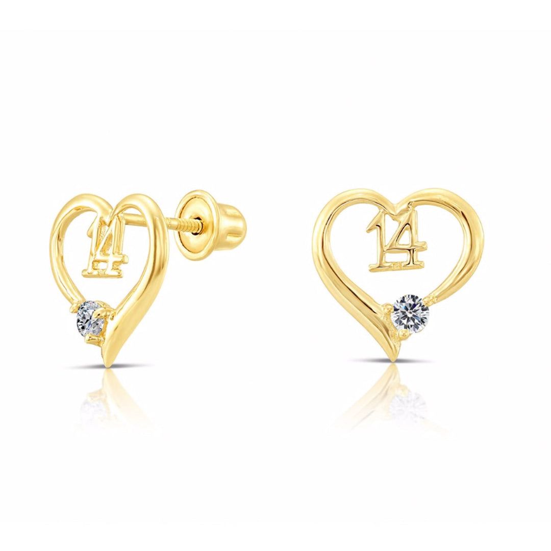 10k Yellow Gold Cubic Zirconia Heart Stud Earrings