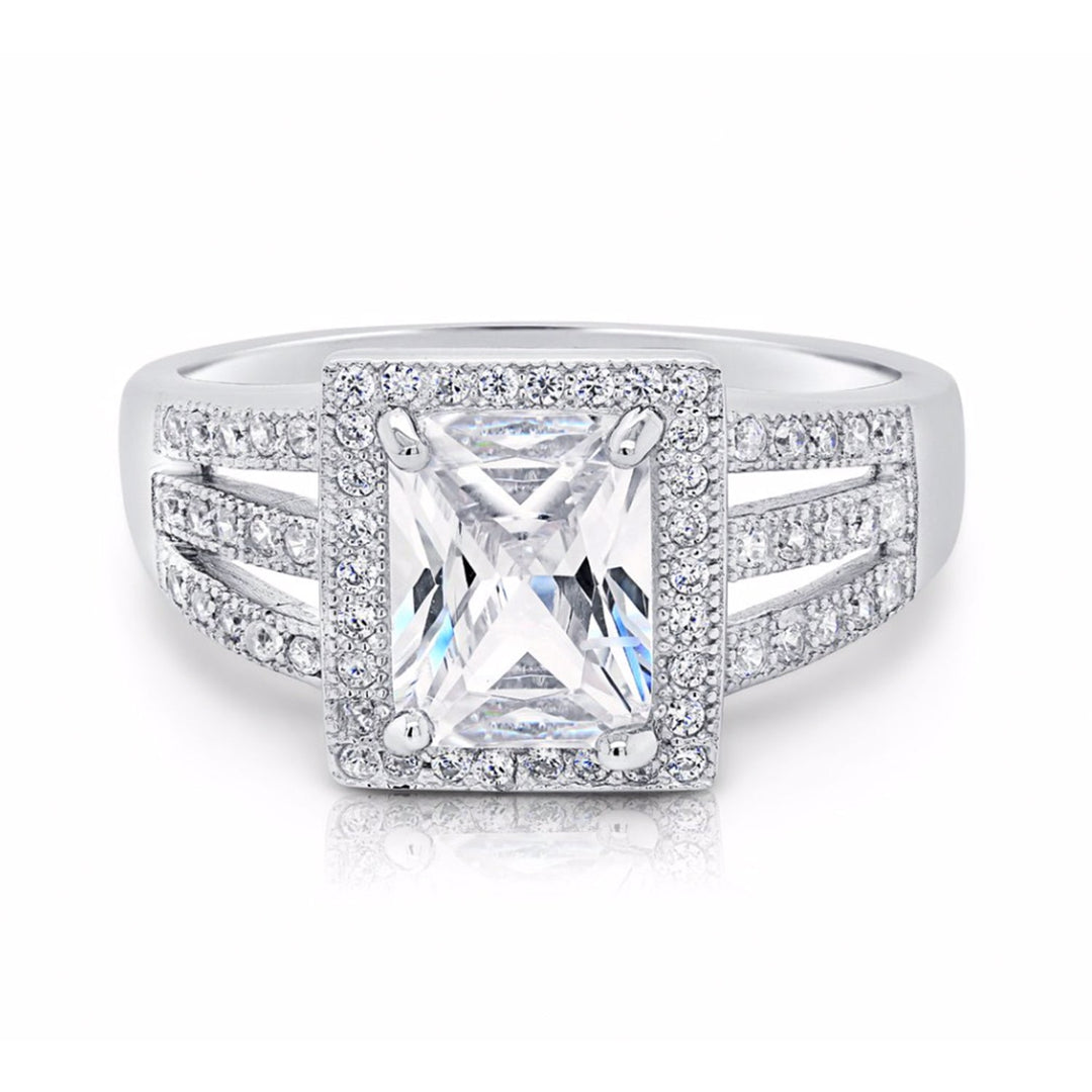 Sterling Silver Cubic Zirconia Long Princess-Cut Engagement Ring