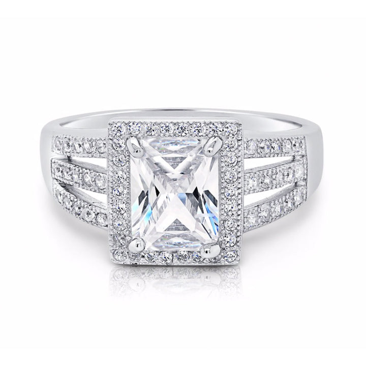 Sterling Silver Cubic Zirconia Long Princess-Cut Engagement Ring
