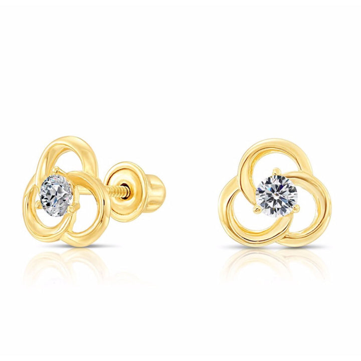 10k Yellow Gold Cubic Zirconia Flower Cubic Zirconia Stud Earrings