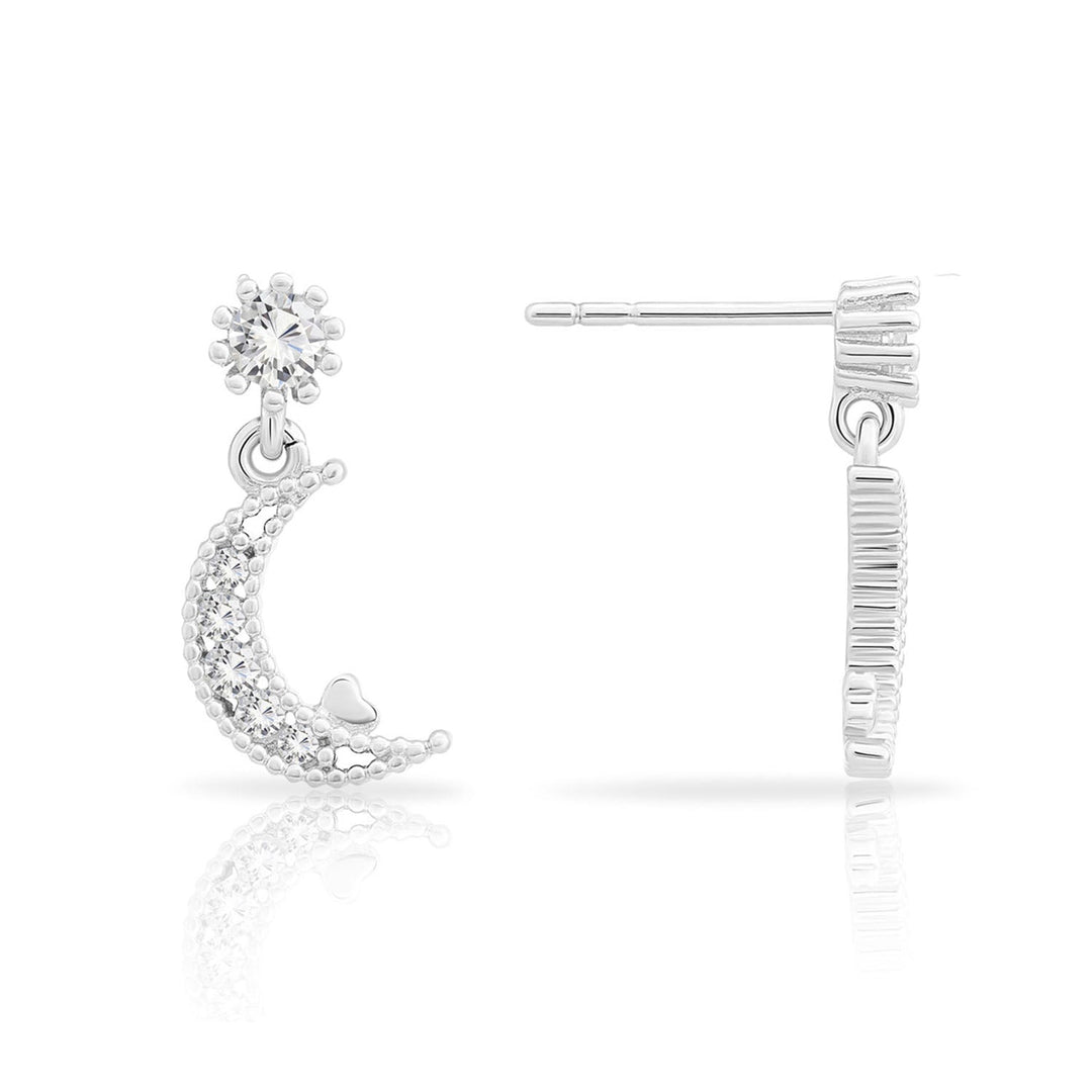 Sterling Silver Crescent Moon Dangle Stud Earrings