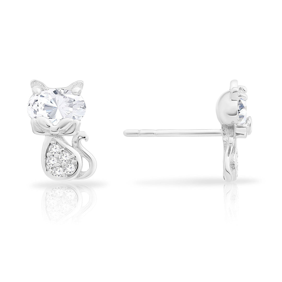 Sterling Silver & Cubic Zirconia Kitty Cat Stud Earring