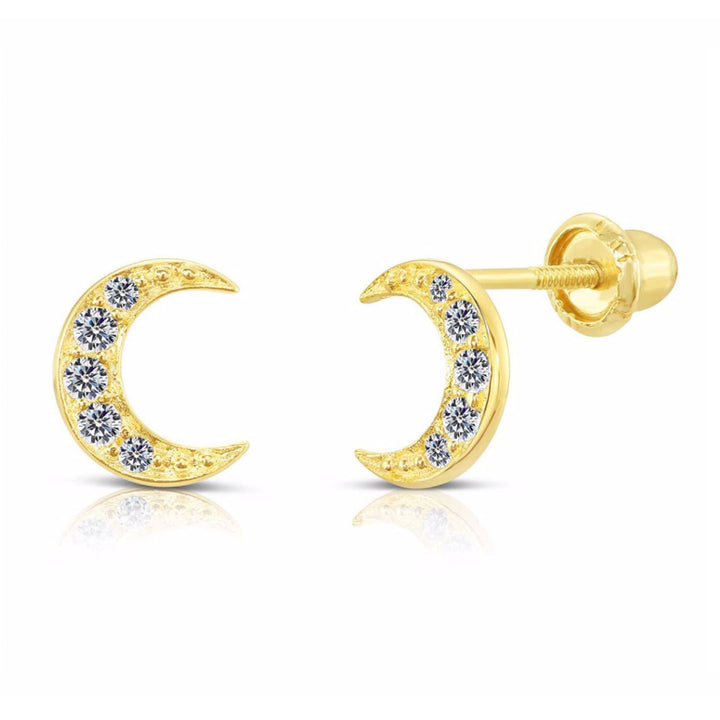 10k Yellow Gold Cubic Zirconia Moon Stud Earrings
