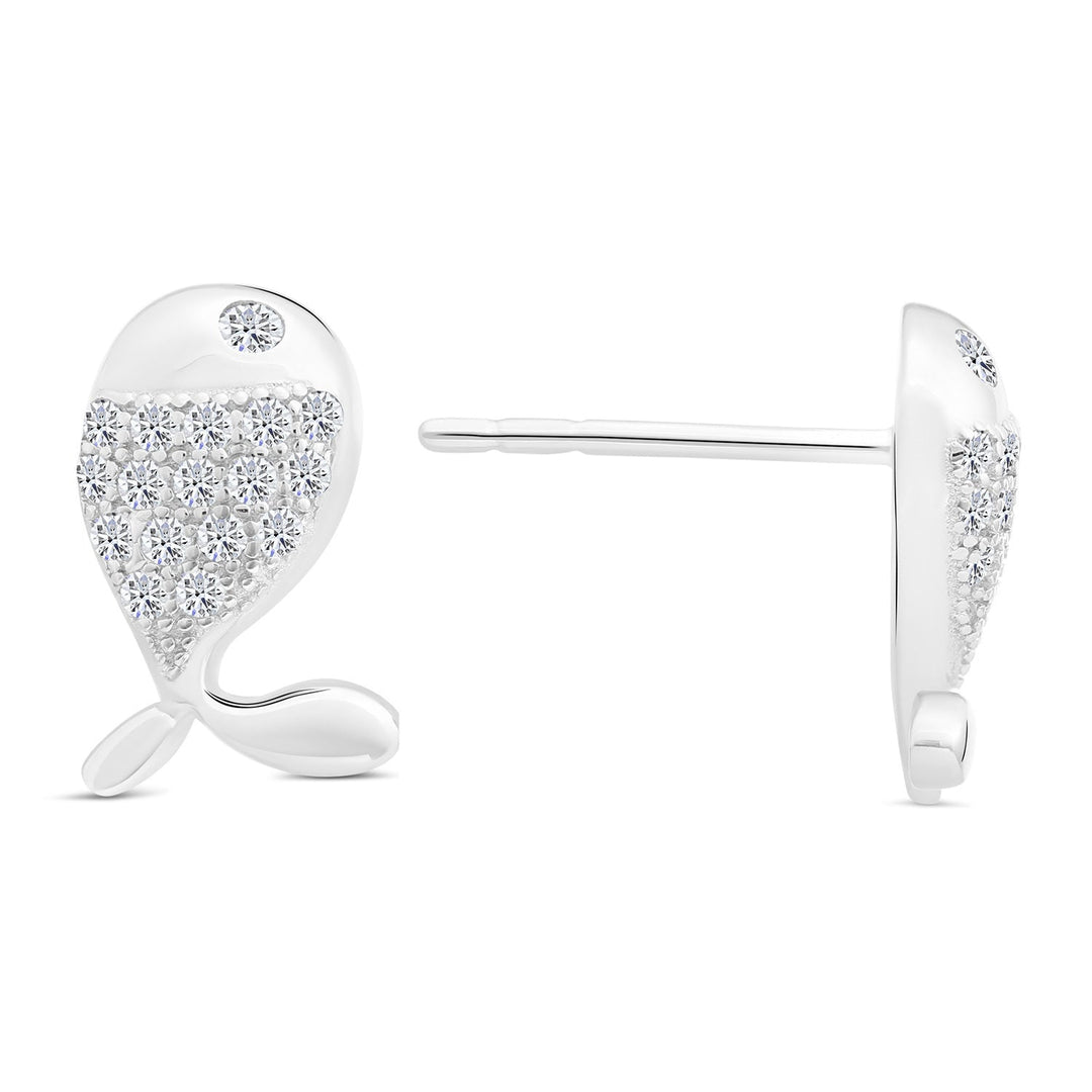 Sterling Silver & Cubic Zirconia Fish Stud Earring
