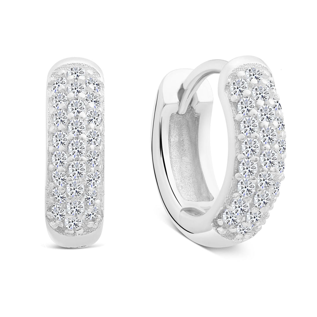 Sterling Silver Round Cubic Zirconia Huggie Hoop Earrings